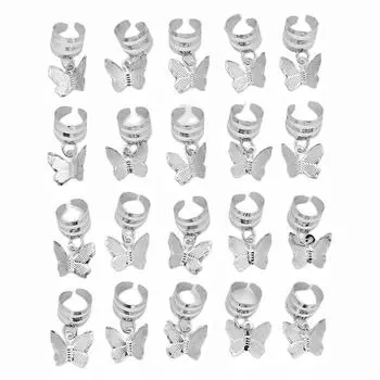 20 шт. Золотистые и серебристые аксессуары для волос для париков и дредов. Пуговицы для украшения волос, Открытая заколка для волос в форме бабочки