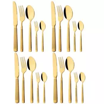 20 шт. золотой столовой посуды из нержавеющей стали, набор кухонных столовых приборов, вилок, ложек, набор столовых приборов класса люкс, зеркала серебряный