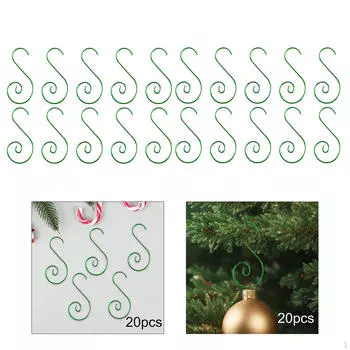 20 штук крючков для рождественских украшений, декор для елки, универсальные прочные практичные принадлежности, вешалка в форме буквы S зелёный