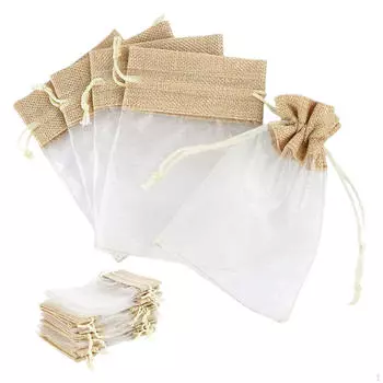 20 штук мешочков для хранения конфет, льняные мешочки из органзы для угощений на Рождество