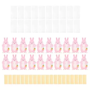 20 штук пасхальных упаковочных пакетов с поздравительными открытками в виде розового кролика, легкие милые универсальные пасхальные украшения с наклейками розовый