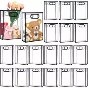 20 штук прозрачных пластиковых подарочных пакетов с ручками, многоразовые прозрачные подарочные пакеты-тоуты для свадьбы, дня рождения, свадебной вечеринки, Дня святого Валентина 20pcs