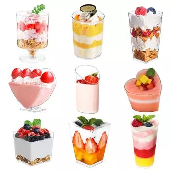 20 штук в упаковке Пластиковые мини-стаканчики для десертов с ложками, стаканчики для закусок парфе, прозрачные стаканчики для пудинга, фруктов, мороженого, десертные стаканчики