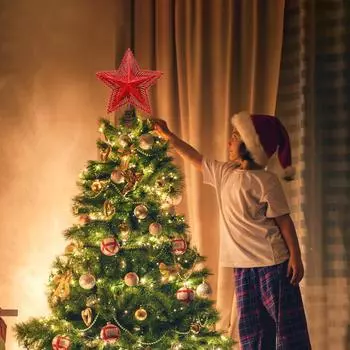 20 см блестящая верхушка для рождественской елки, украшения в виде звездочек, блестящая верхушка для рождественской елки, Новый год 2025 красный