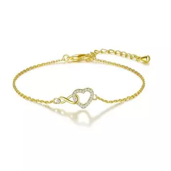 20 см браслет из меди и белого циркония в форме сердца, модные ювелирные изделия, позолоченные 14 карат, хромированные браслеты Love золотой