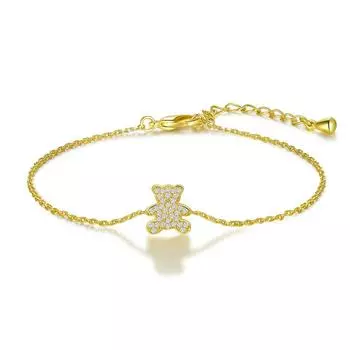 20 см браслет с медведем 14-каратное золотое покрытие медный белый циркон браслет на заказ модные ювелирные изделия милые браслеты с медведем золотой