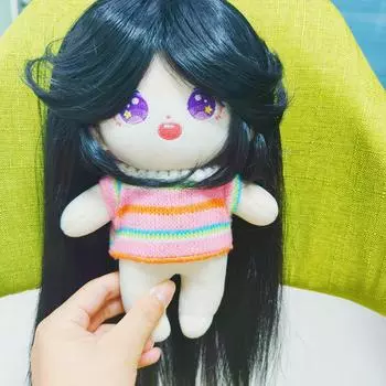 20 см черный длинный прямой парик для хлопковой мультяшной куклы