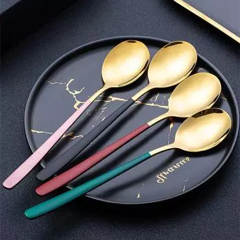 20 см длинная ручка из нержавеющей стали столовая посуда чай кофе ложка для смешивания золотая десертная ложка чайная ложка столовая посуда кухонные принадлежности
