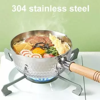 20 см кастрюля из нержавеющей стали с антипригарным покрытием, японская кастрюля с лапшой, молочный горшок с деревянной ручкой для жареной курицы, овощей, супа, кухонные инструменты для приготовления пищи