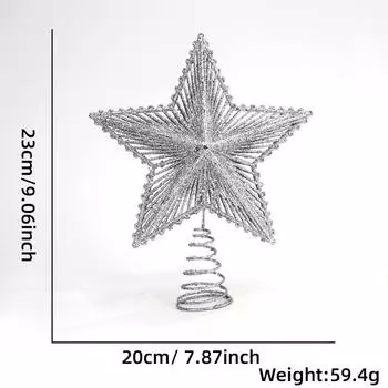 20 см Красный мигающий цилиндр для рождественской елки Верхушка для елки Пятиконечная звезда Полая расходящаяся трехмерная звезда Сцена Макет рождественские украшения серебряный