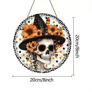 20 см ретро акриловый плоский 2D Хэллоуин череп ведьмы кулон, декоративный череп настенный, для входной двери, крыльца, гостиной, спальни 20CM