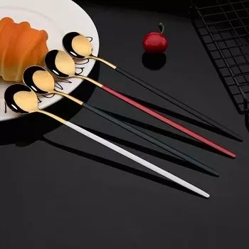 20 см с длинной ручкой из нержавеющей стали, 4 шт./компл., мороженое, десерт, чайная ложка, красочная кофейная ложка, столовые приборы, кухонные принадлежности серебряный