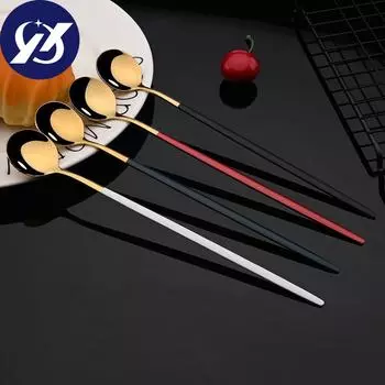 20 см с длинной ручкой из нержавеющей стали, 4 шт./компл., мороженое, десерт, чайная ложка, красочная кофейная ложка, столовые приборы, кухонные принадлежности серебряный