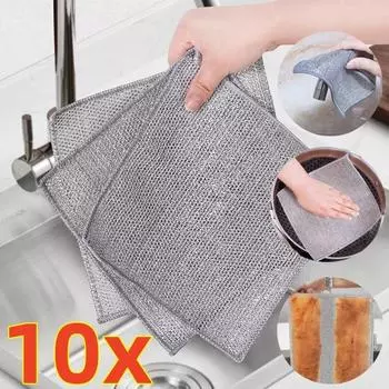 20 см стальная проволочная салфетка для мытья посуды, двухслойная, антипригарная, для мытья посуды, кастрюль, кухонных принадлежностей, кастрюль, полотенец, тряпок для посуды 10pcs