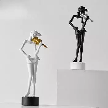 20 см статуэтка музыканта для игры на скрипке, скульптура из смолы, миниатюрный музыкальный инструмент, для домашнего декора, универсальный белый