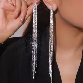 20 см высококачественные роскошные удлиненные серьги-кисточки блестящие серьги с кристаллами элегантные трендовые серьги женские серьги 1 пара