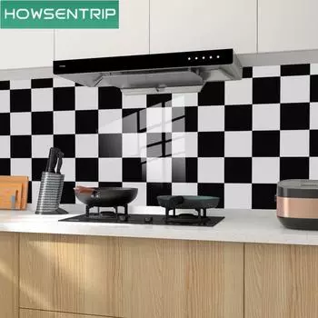 20 см x 20 см черно-белая сетка кухонная маслостойкая наклейка водонепроницаемые самоклеящиеся жаростойкие обои вытяжка шкафа огнестойкая наклейка на стену 20CM*20CM