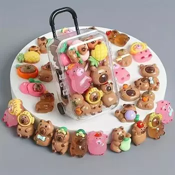 20 смешанных капибар и 1 чемодан, красочные забавные светящиеся в темноте милые мультяшные украшения капибары, подвески в виде фантастических мультяшных животных