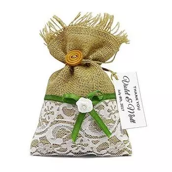 20 сумок для свадебных подарков, маленькие мешковины в деревенском стиле с персонализированными бирками, сумки для вечеринок с завязками 4 x6.5 зелёный