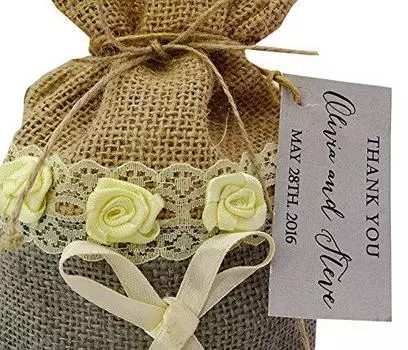 20 свадебных маленьких мешков для подарков из мешковины, деревенский праздничный мешочек, джутовый мешок с завязкой и индивидуальной биркой 4 x6.5 4 X 6.5 коричневый