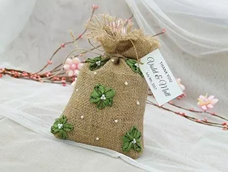 20 свадебных мешочков из мешковины, деревенские мешочки для вечеринок, затягивающиеся на шнурок с фирменной бумажной биркой, маленькие джутовые мешочки 4 x6.5 зелёный