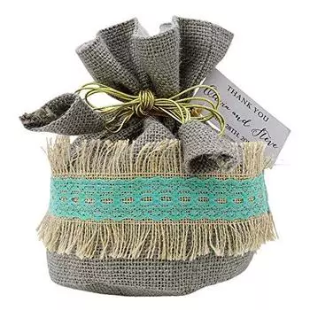 20 свадебных мешочков из мешковины, деревенский мешочек для вечеринок, затягивающийся шнурок с персонализированной бумажной биркой, маленькие джутовые мешочки 4 x 6,5 20 Bags серый