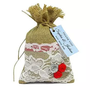 20 свадебных мешочков из мешковины, деревенский мешочек для вечеринок, затягивающийся шнурок с персонализированной бумажной биркой, маленькие джутовые мешочки 4 x6.5 коричневый