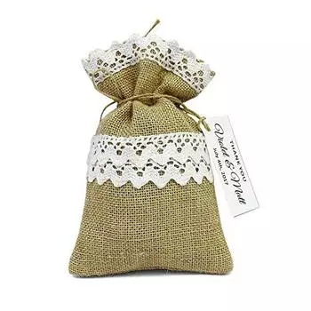 20 свадебных мешочков из мешковины, маленькие деревенские мешочки из мешковины с персонализированными бирками, мешочки для вечеринок с завязками 4 x6.5 белый