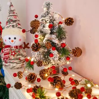 20 светодиодных гирлянд из красных ягод и шишек, рождественские украшения для дома, гирлянда для домашнего декора красный