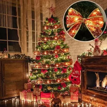 20 светодиодных рождественских ленточных светильников, гирлянда для рождественской елки, рождественская елка, лента, банты, украшение для вечеринки, декор 2M-20LED золотой
