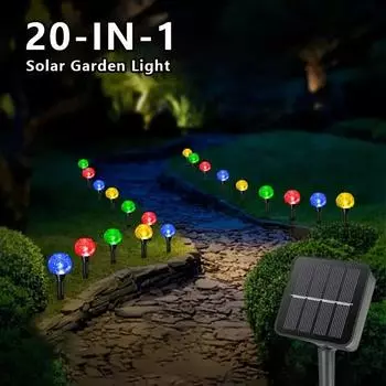 20 светодиодов гирлянда для сада на солнечных батареях RGB-шаровой дизайн для уличных дорожек, газонов, патио, 8 режимов освещения, идеально подходит для парков и садов