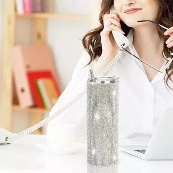 20 унций/600 мл креативная герметичная соломенная чашка из нержавеющей стали с шипами и стразами, бытовые принадлежности серебряный