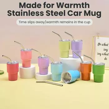 20 унций Нержавеющая сталь Симпатичная мини-мини-автомобильная кружка для улицы Портативная соломенная крышка для вина, пива, кофе с двойной изоляцией Холодная кружка 2Oz красный