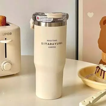 20 унций термобутылка большой емкости для девочек и женщин, вакуумная изоляция, чашка для холодной воды, портативная двойная соломинка для напитков, автомобильная кофейная кружка 600ml фиолетовый