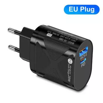 20 Вт PD быстрое зарядное устройство QC 3.0 USB C зарядное устройство для iPhone 16 Pro 15 14 13 12 Xiaomi зарядное устройство для мобильного телефона адаптер быстрой зарядки Black EU