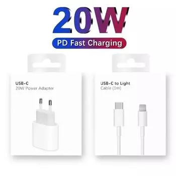 20 Вт PD EU быстрое настенное зарядное устройство для iPhone 11 12 13 Pro XS Max 14 Plus X XR быстрая зарядка 1 м 2 м USB-C кабель для зарядки с розничной коробкой EU Charger and Cable