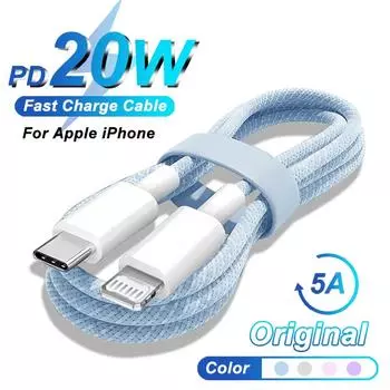 20 Вт PD USB C - Lightning кабель для быстрой зарядки для iPhone 14 13 12 11 Pro Max быстрое зарядное устройство для Apple X XR XS 8 Plus плетеный кабель 1m