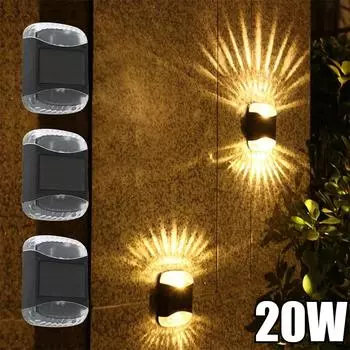 20 Вт Солнечный настенный светильник Уличный садовый двор Декоративный светильник Водонепроницаемый IP65 Настенный светильник Уличный солнечный Para Экстерьер White+Color Light-1PCS