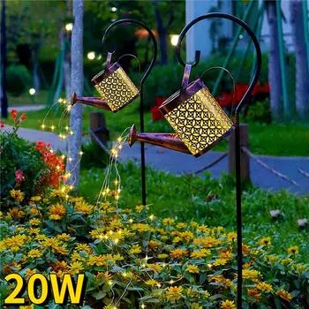 20 Вт солнечный светильник для лейки, уличный декоративный подвесной фонарь, металлический водонепроницаемый солнечный садовый светильник, подарок для стола, патио, лужайки Small (without stand)