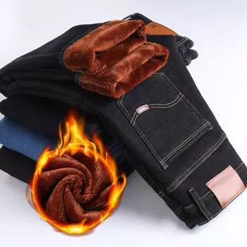 20 видов мужских джинсов осень-зима 2024 года, эластичные, прямые, свободного кроя, с высокой талией, из плотного флиса 28