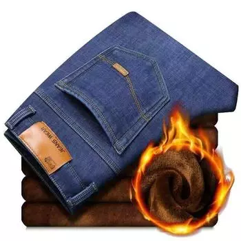 20 видов мужских джинсов осень-зима 2024 года, эластичные, прямые, свободного кроя, с высокой талией, из плотного флиса 28