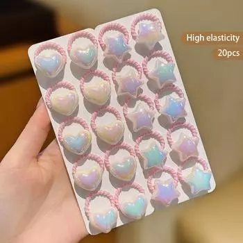 20 звезд, любовные ленты, маленькие девочки, кольца для волос, жемчужно-белые аксессуары для волос для детей