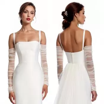 20A свадебное платье с рукавами, аксессуары, женские рукава, свадебные перчатки, съемное болеро, аксессуары из мягкого тюля, черные