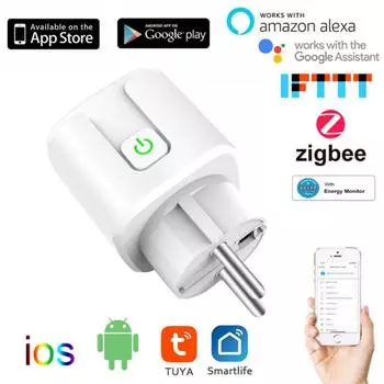 20A Tuya ZigBee Умная вилка ЕС Беспроводная электрическая розетка Умный дом Таймер Розетка через Alexa Google Home Яндекс