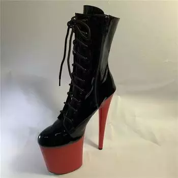 20Cm autumn and winter round head black red sole knight boots adhesive sole thin fashion low tube women s fashion 34 чёрный