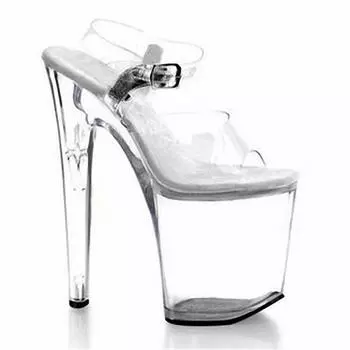 20CM Heel Thin Heel Fish Mouth Shoes Waterproof Table Sexy Transparent Crystal Buckle Belt Women s Fashion Sandals YKC 34 чёрный