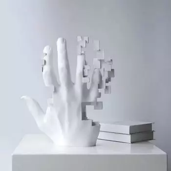 20cm Modern Mosaic Hand Sculpture Resin Abstract Figurine for Home, Office, or Study Decor белый