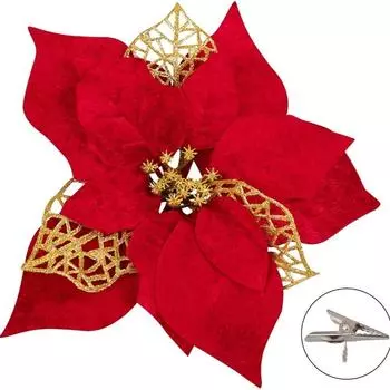 20CM Red Diamond Velvet with Gold Powder Christmas Flower Ornament Accessory Flower
