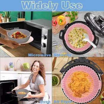 20cm Silicone Air Fryers Oven Baking Tray Pizza Fried Chicken Airfryer Silicone Basket Reusable Airfryer Pan Liner Accessories