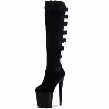 20Cm super high heel fashion boots high tube women s adhesive bottom black one size round head waterproof table strap 34 чёрный